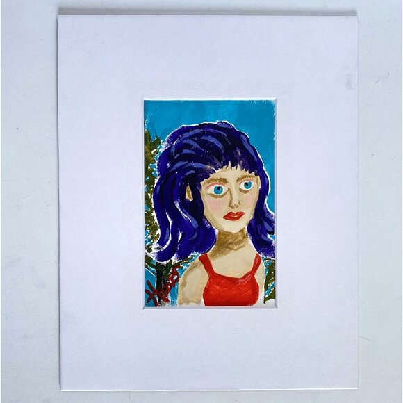 Sallys Gaze Original Acrylic Portrait Painting 8x10in Mat Frame Ready Art - Picture 4 of 5